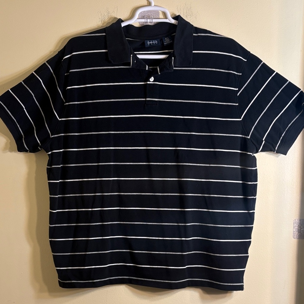 Harbor‎ Bay Black and White Striped Polo Shirt Men’s 3XL